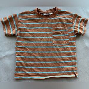Zara brown and blue striped pocket tee